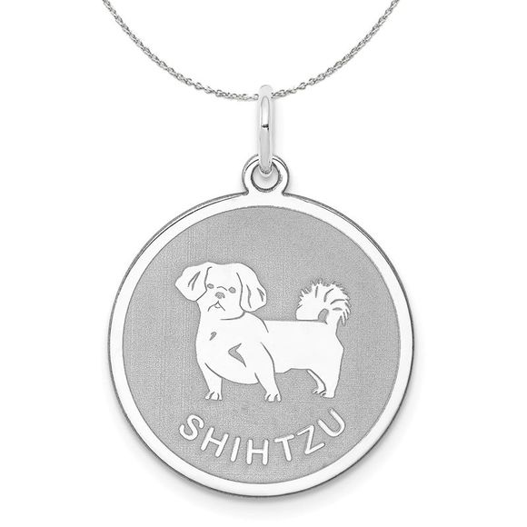 Sterling Silver Laser Etched Shih Tzu Dog 19mm Necklace - 18 Inch